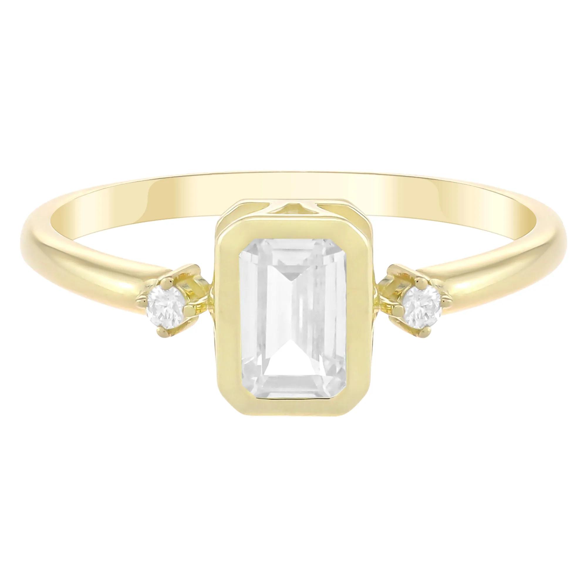 Emerald-Cut Gemstone and Diamond Accent Ring in 10K Yellow Gold