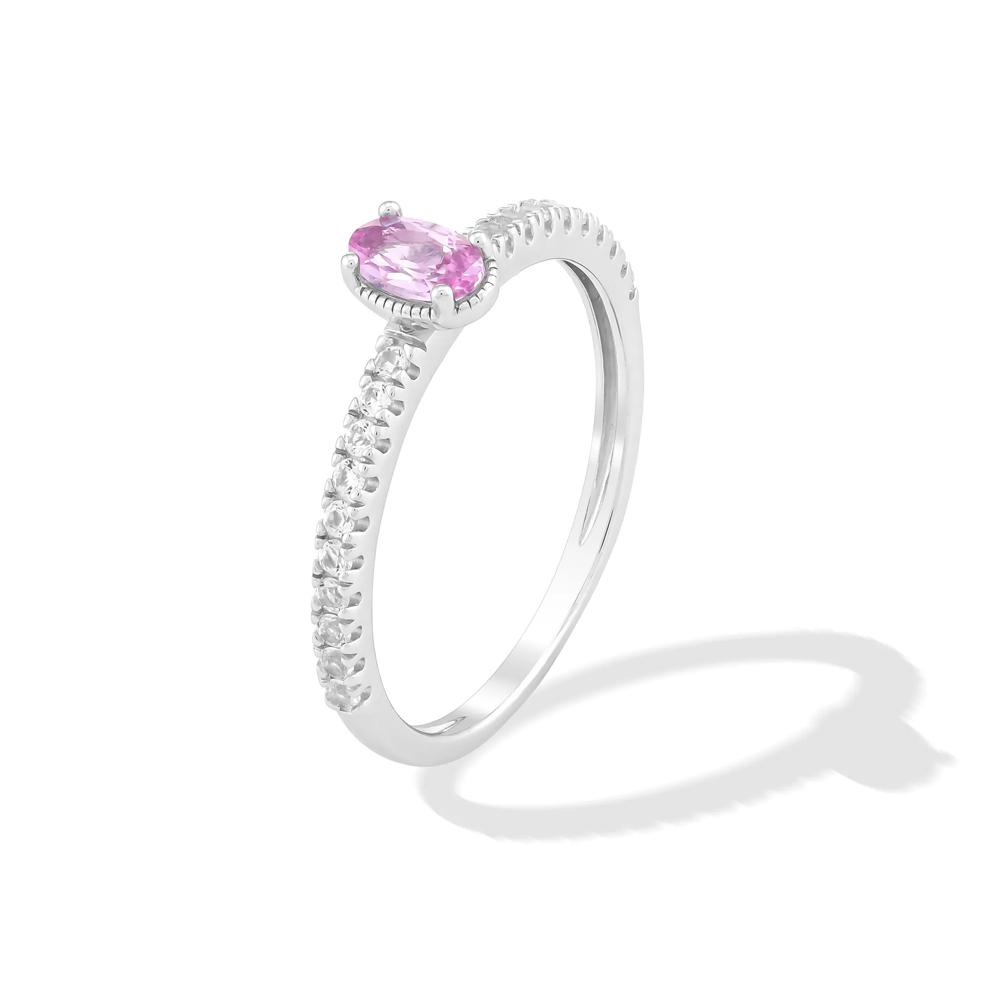 Lab-Created Pink Sapphire &amp; Lab-Created White Sapphire Stack Ring in Sterling Silver – Image 4 of 4