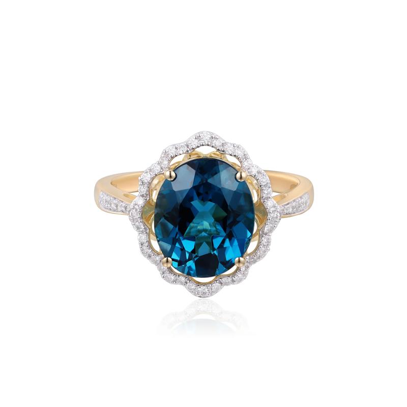 London Blue Topaz and and Diamond Ring in 10K Yellow Gold &#40;1/7 ct. tw.&#41; – Image 1 of 3