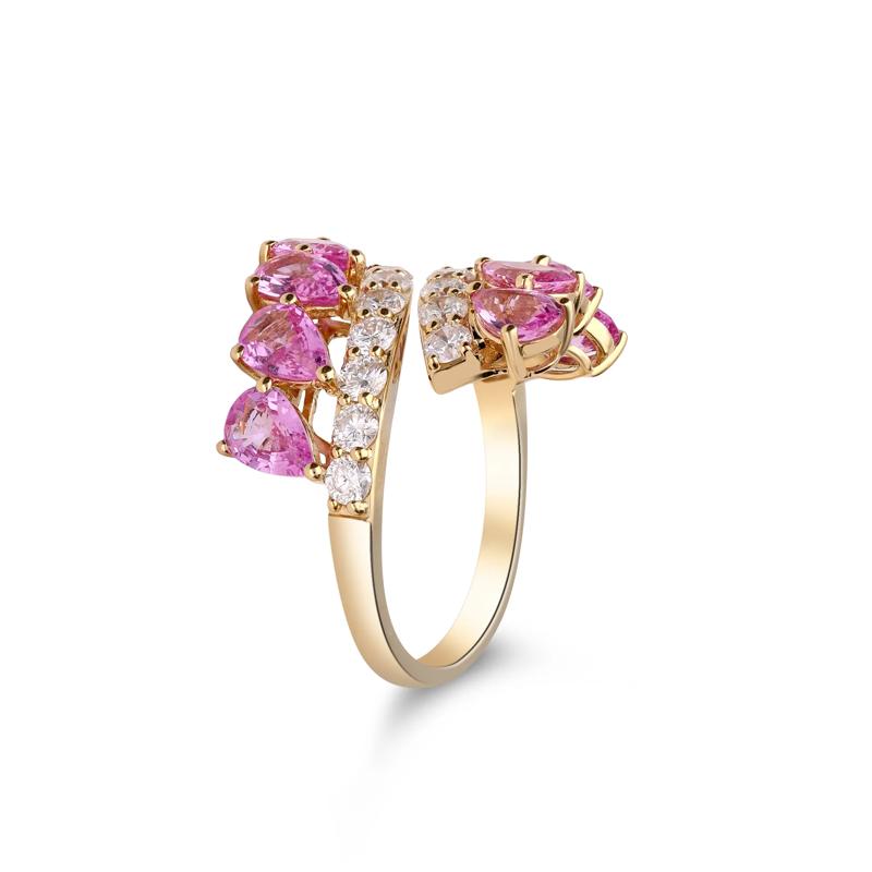 Pink Sapphire &amp; Diamond Bypass Ring in 18K Yellow Gold &#40;1 ct. tw.&#41; – Image 3 of 5