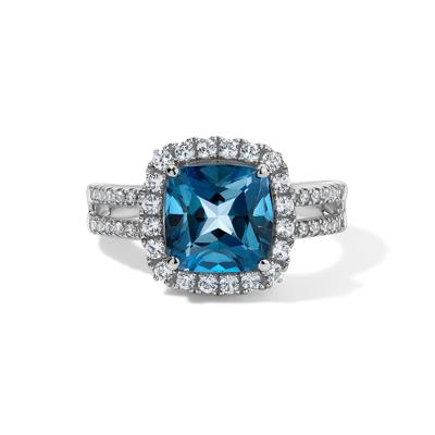 London Blue Topaz & Lab-Created White Sapphire Halo Ring in 10K White Gold