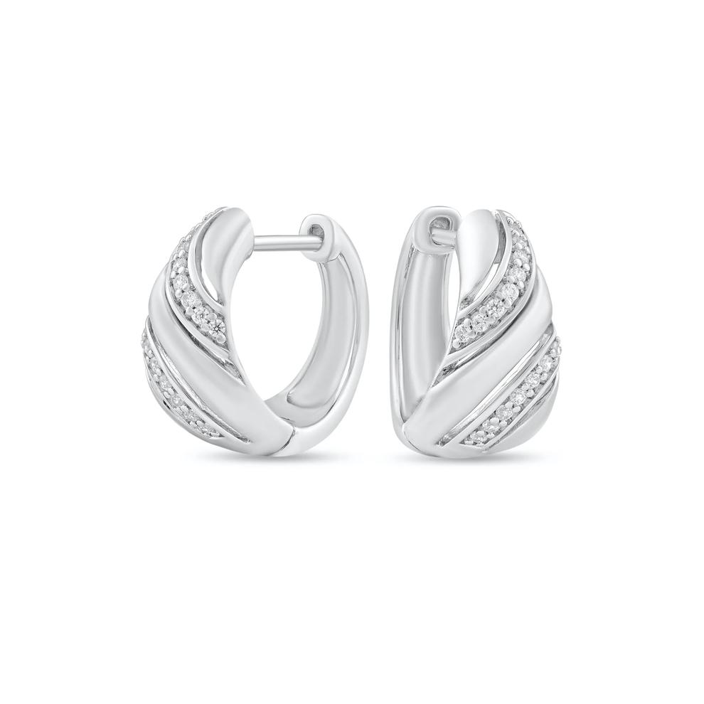 Diamond Hoop Earrings in Sterling Silver, 15mm (1/7 ct. tw.) – Image 1 of 2