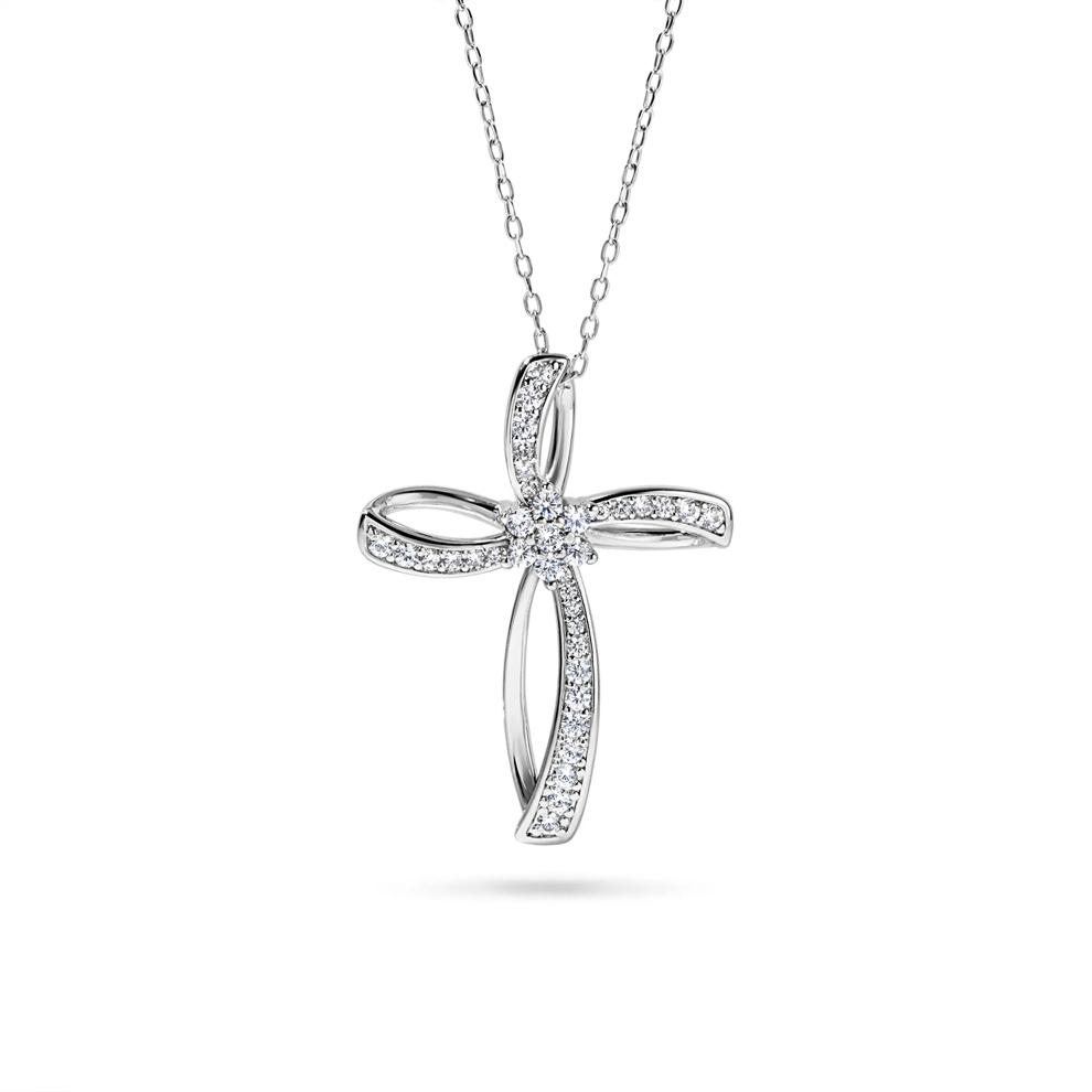 Lab-Created White Sapphire Cross Pendant Necklace in Sterling Silver – Image 1 of 4