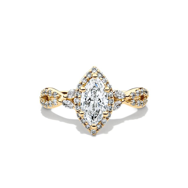 Lab Grow Diamond Marquise-Cut Halo Engagement Ring in 14K Yellow Gold &#40;1 1/2 ct. tw.&#41; – Image 1 of 3