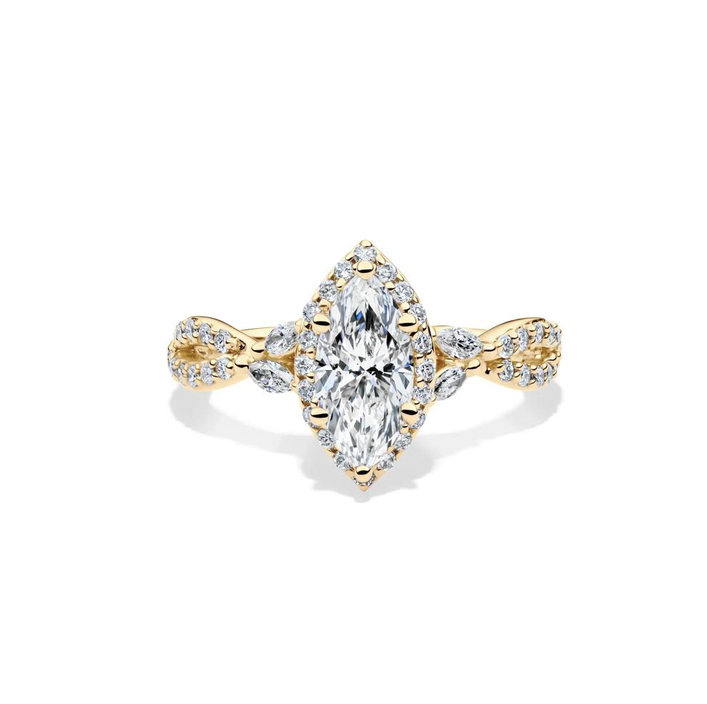 Lab Grow Diamond Marquise-Cut Halo Engagement Ring in 14K Yellow Gold (1 1/2 ct. tw.) – Image 1 of 4