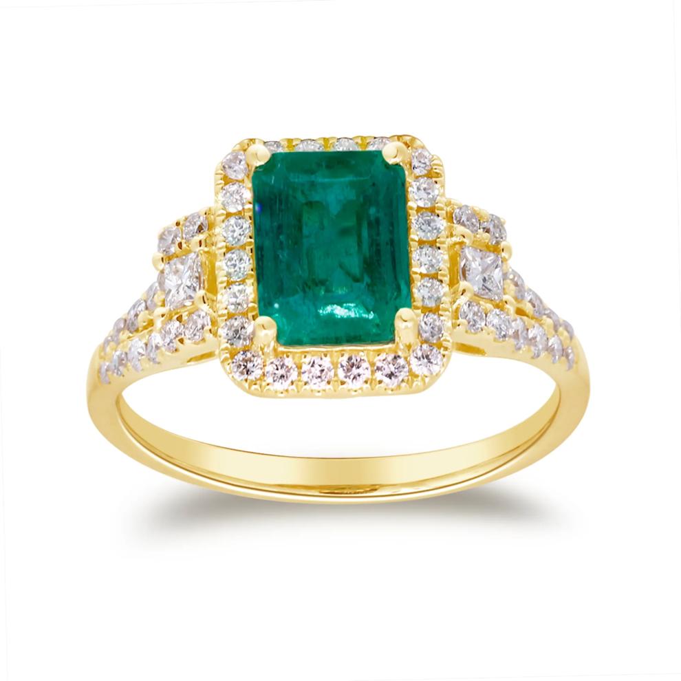 Limited Edition Emerald-Cut Emerald &amp; Diamond Ring in 14K Yellow Gold (1/2 ct. tw.) – Image 4 of 5