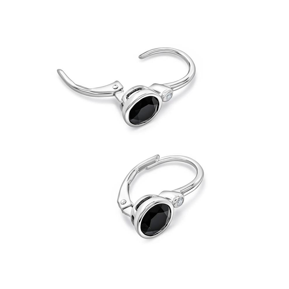 Onyx &amp; Diamond Accent Round Drop Earrings in Sterling Silver – Image 2 of 2