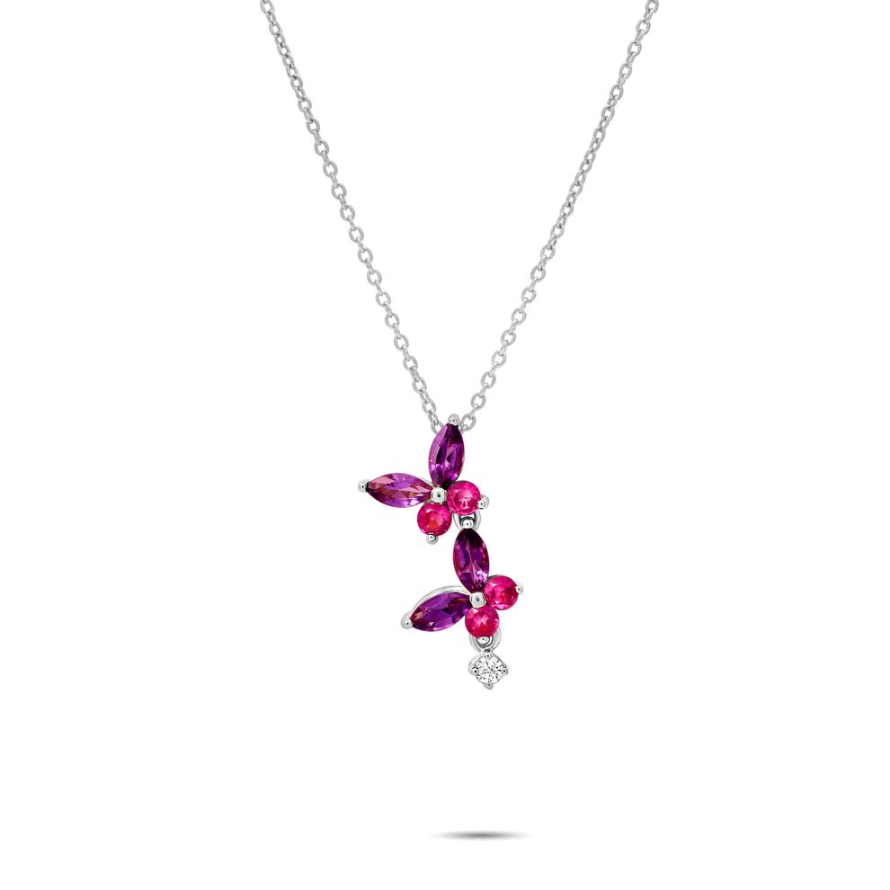 Amethyst &amp; Lab-Created Pink &amp; White Sapphire Butterfly Pendant &amp; Earrings Boxed Set in Sterling Silver – Image 4 of 7