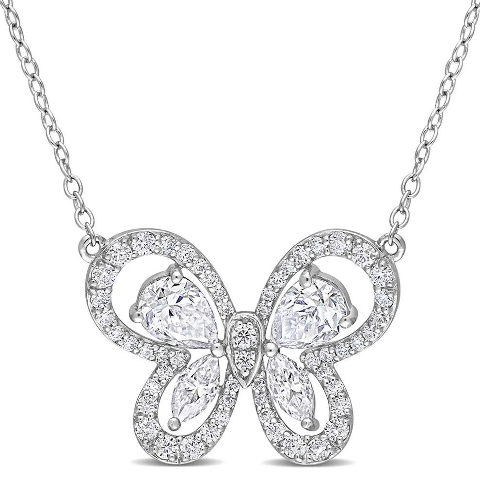 Moissanite Butterfly Necklace in Sterling Silver (1 3/4 ct. dew) – Image 1 of 4