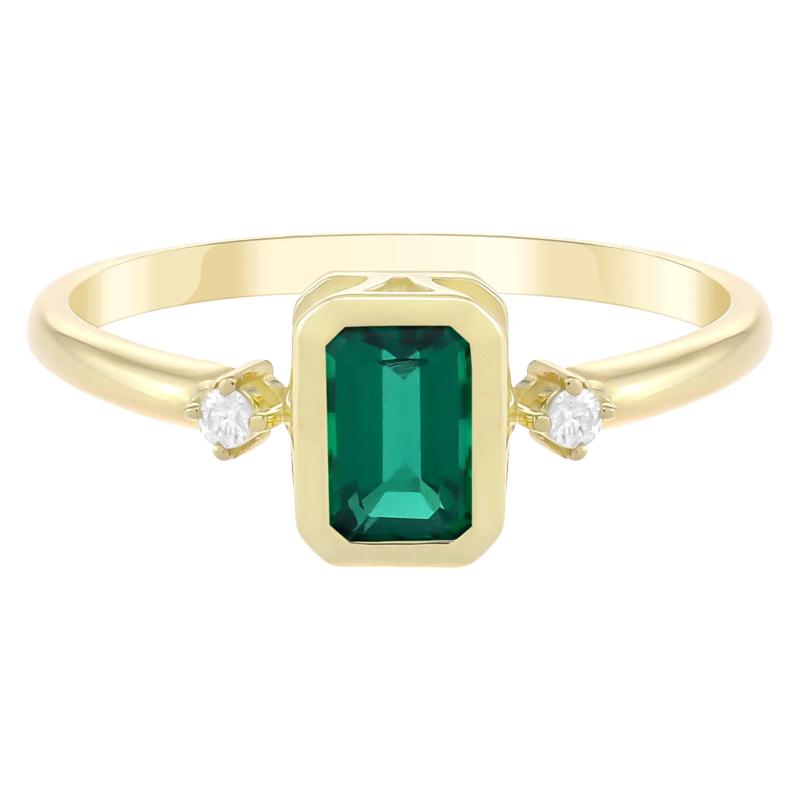 Emerald-Cut Lab-Created and Diamond Accent Ring in 10K Yellow Gold – Image 1 of 3
