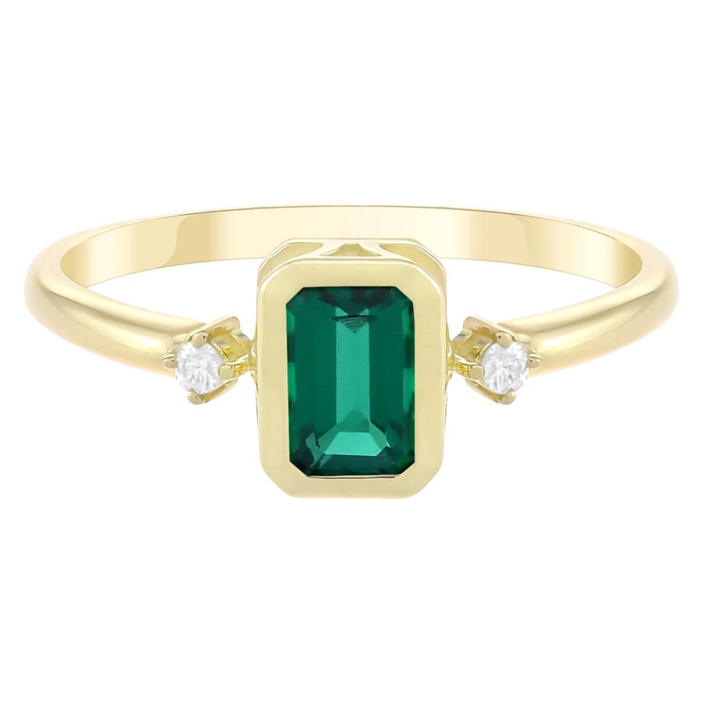 Emerald-Cut Lab-Created and Diamond Accent Ring in 10K Yellow Gold – Image 1 of 3