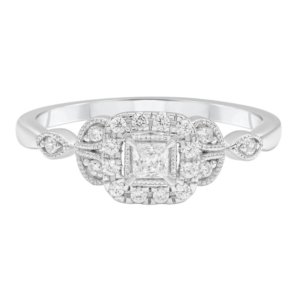 Diamond Princess-Cut Halo Promise Ring in 10K White Gold (1/4 ct. tw.) – Image 1 of 3