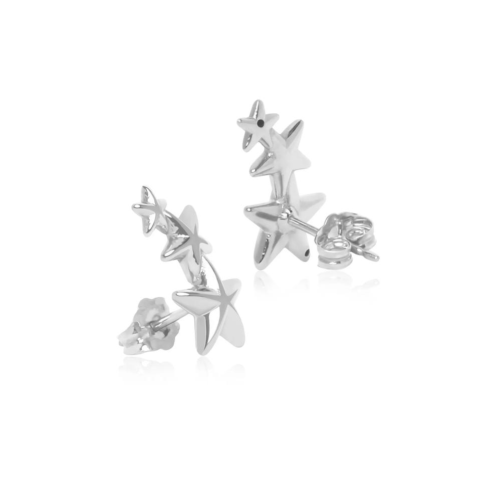 Triple Star Climber Earrings in 14K White Gold – Image 2 of 2