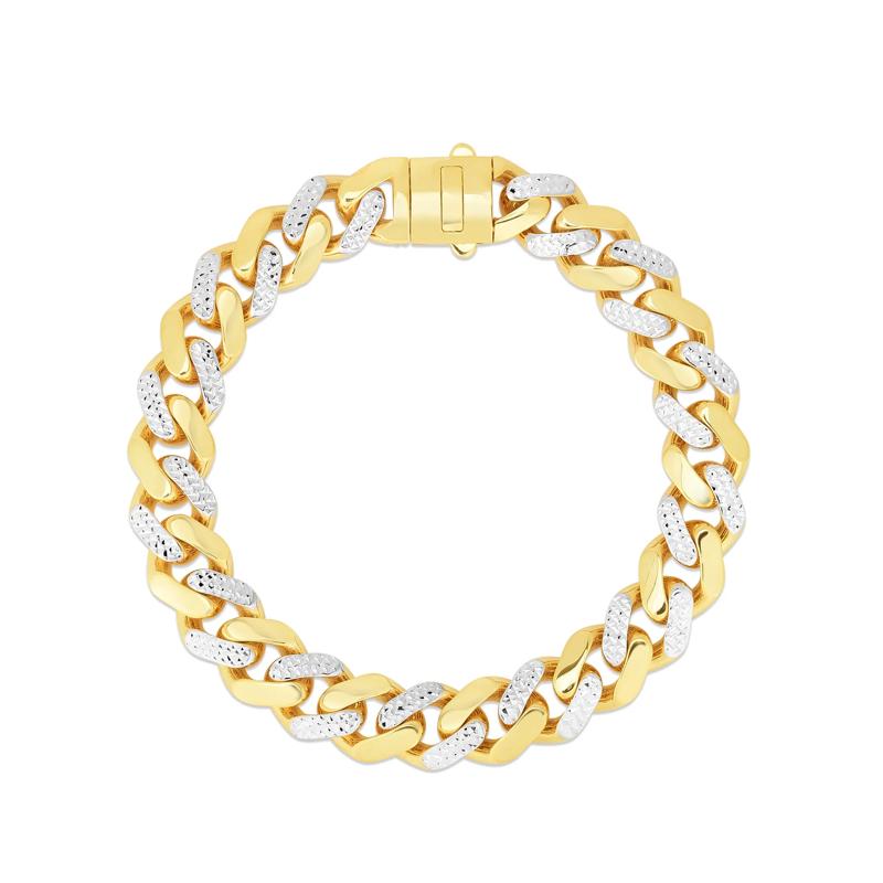 Semi-Solid Diamond-Cut Miami Cuban Bracelet in 14K Yellow Gold, 11.25MM, 8.5&rdquo; – Image 1 of 2