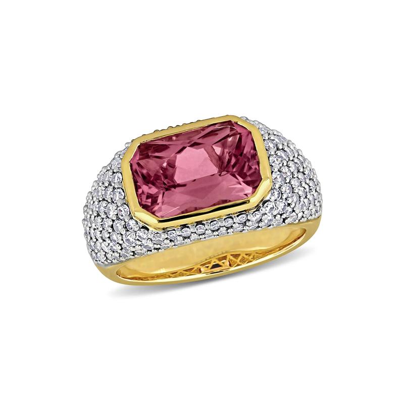 Pink Tourmaline &amp; Diamond Signet Ring in 14K Yellow Gold &#40;1 1/3 ct. tw.&#41; – Image 4 of 7