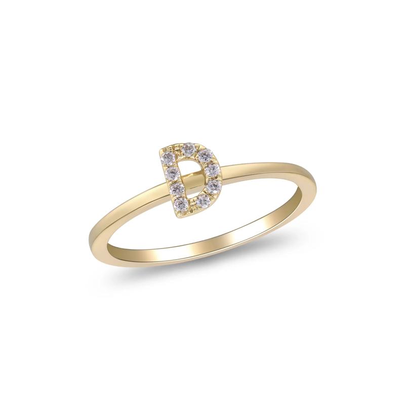 Diamond Accent &quot;D&quot; Initial Ring in 10K Yellow Gold – Image 4 of 5