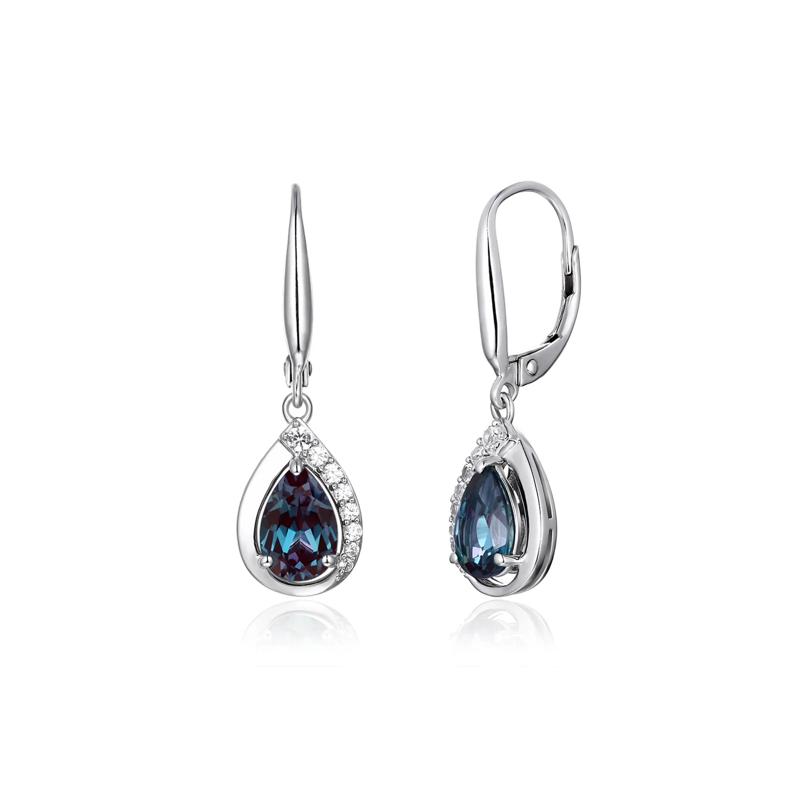 Lab Created Alexandrite &amp; Sapphire Drop Earrings in Sterling Silver – Image 1 of 1