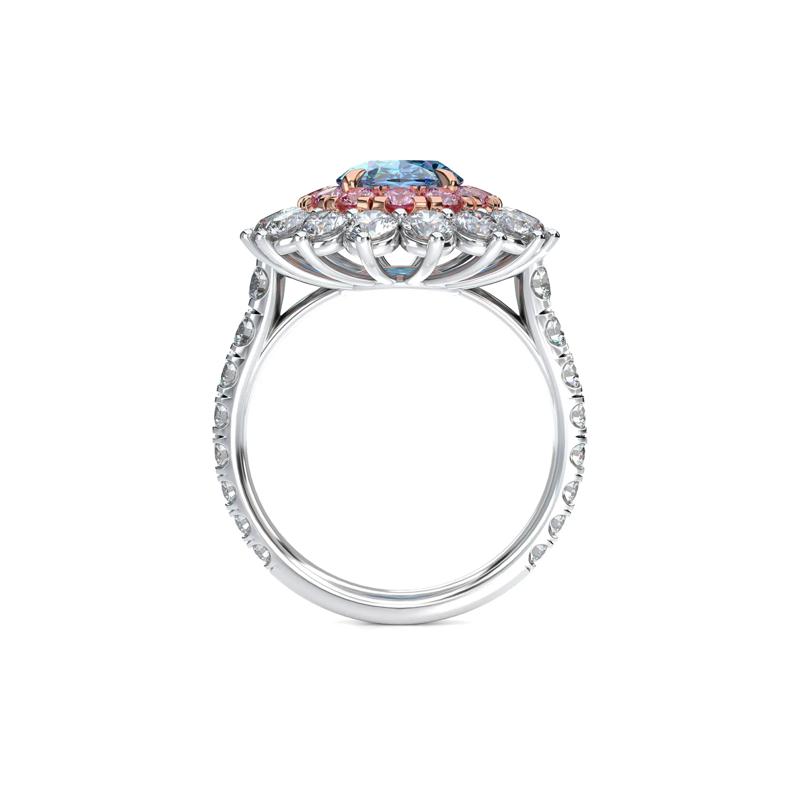 Lab Grown Diamond Oval-Shaped Blue, Pink and White Halo Engagement Ring in Platinum and 18K Rose Gold &#40;4 ct. tw.&#41; – Image 2 of 5