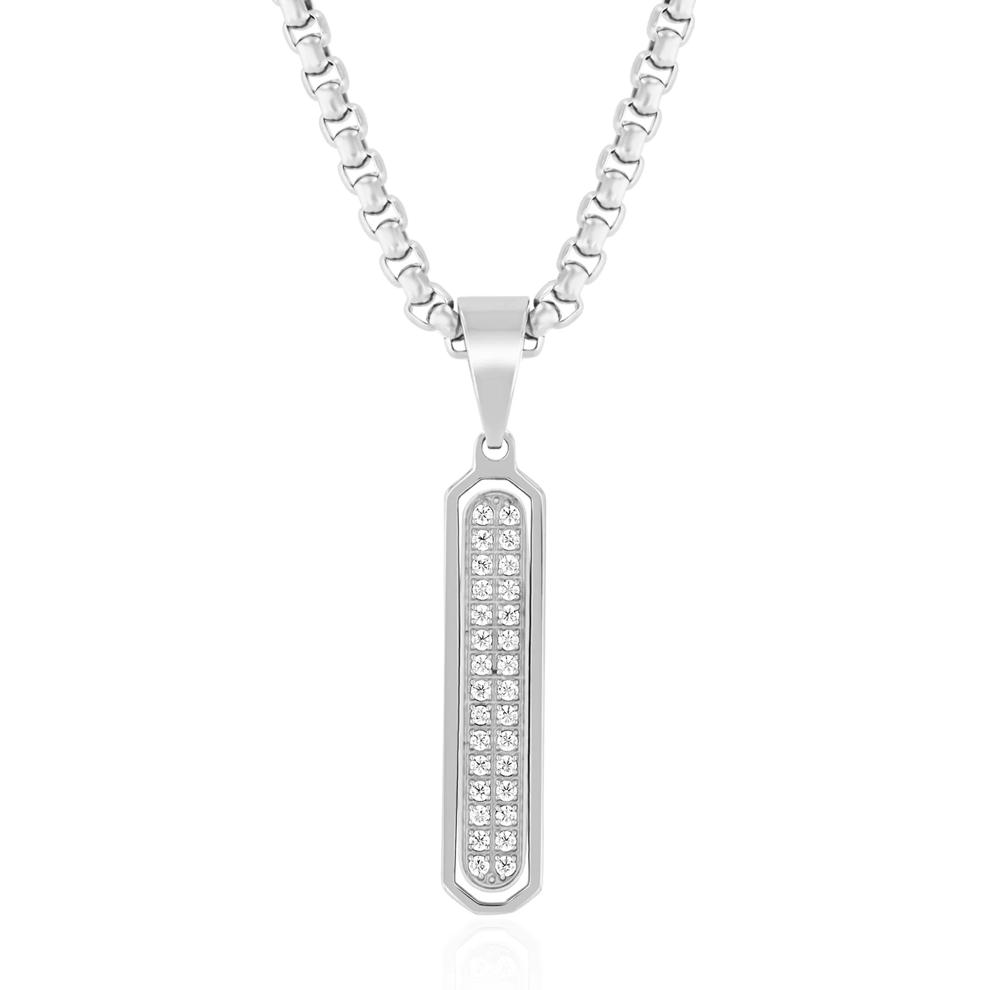 Men's Diamond Stick Pendant in Stainless Steel (1/7 ct. tw.) – Image 1 of 3