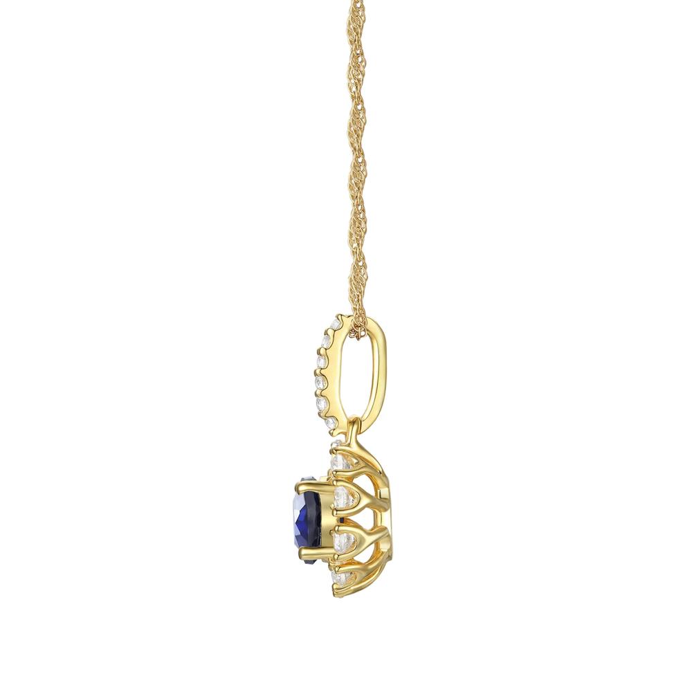 Blue Sapphire and Diamond Pendant in 10K Yellow Gold (1/4 ct. tw.) – Image 2 of 3