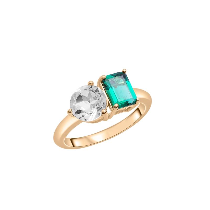 Lab-Created Emerald and Lab-Created White Sapphire Toi et Moi Two-Stone Ring in Vermeil – Image 5 of 7
