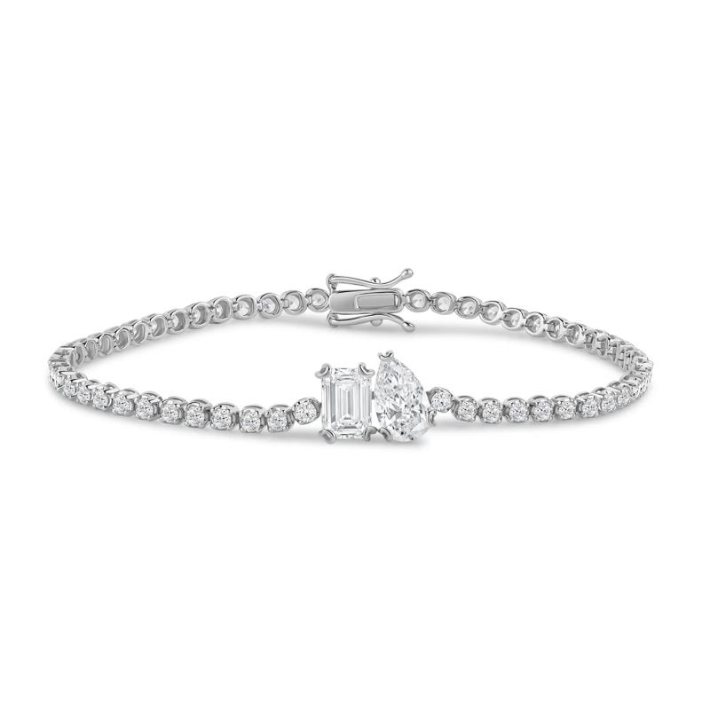 Lab Grown Diamond Emerald-Cut and Pear-Shaped Bracelet in 14K White Gold &#40;4 ct. tw.&#41; – Image 1 of 3
