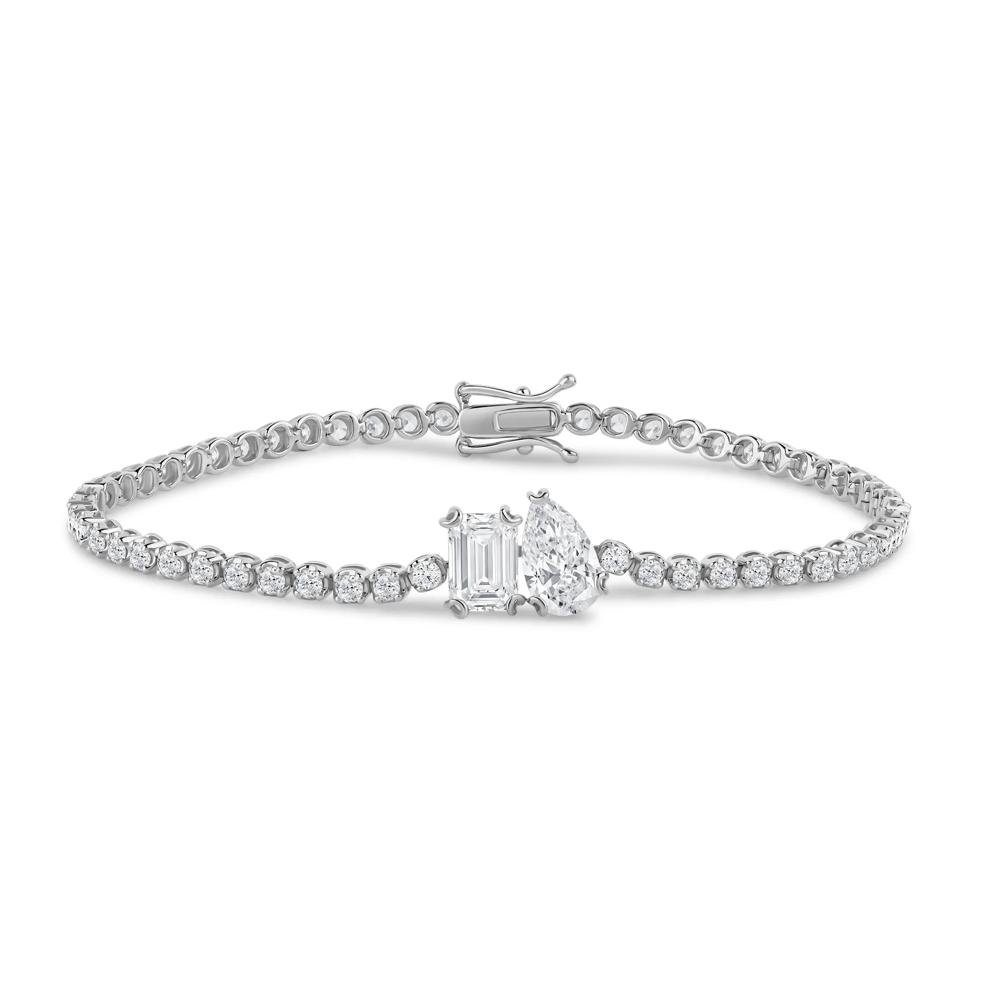 Lab Grown Diamond Emerald-Cut and Pear-Shaped Bracelet in 14K White Gold (4 ct. tw.) – Image 1 of 3