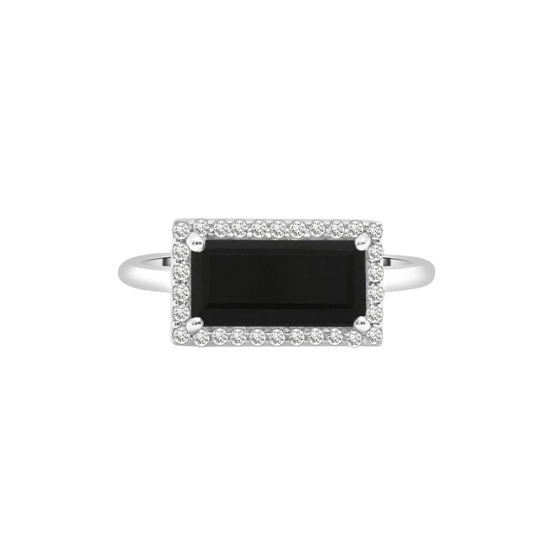 Black Onyx and Lab-Created White Sapphire Cocktail Ring in Sterling Silver – Image 1 of 5