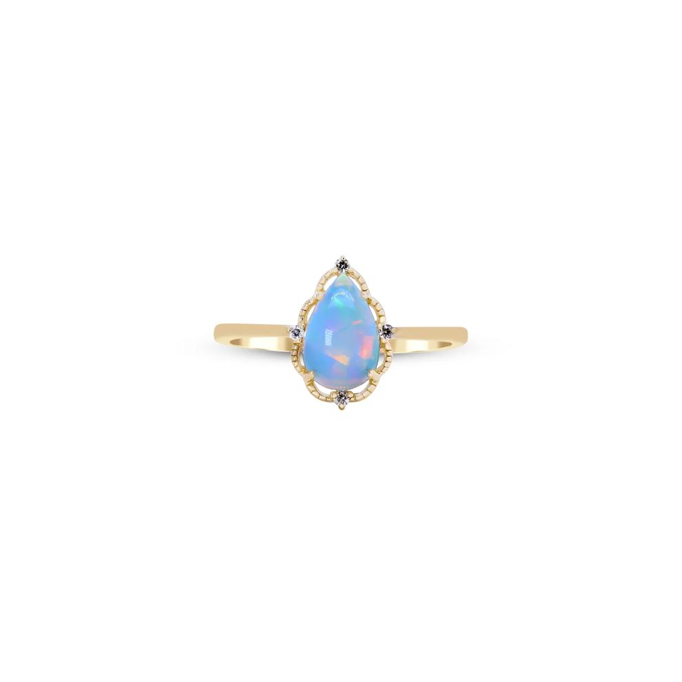 Opal and Diamond Accent Ring in 10K Yellow Gold – Image 1 of 4