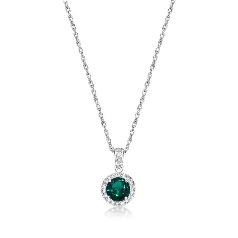 Lab Created Emerald &amp; 1/10 ct. tw. Diamond Pendant in Sterling Silver – Image 1 of 3
