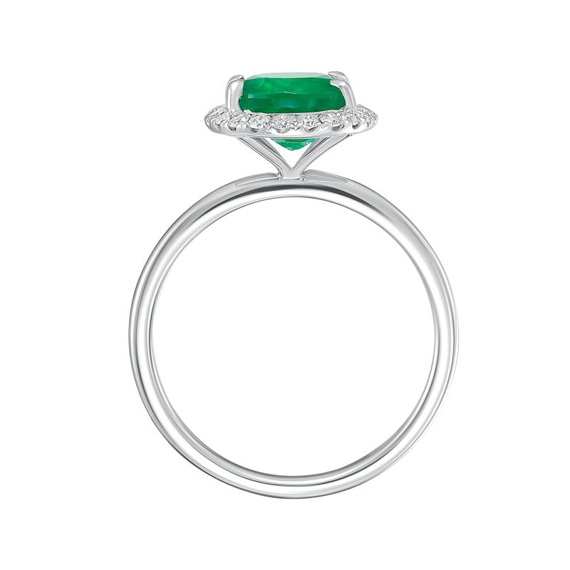 Emerald Oval &amp; Diamond Halo Ring in 14K White Gold &#40;1/5 ct. tw.&#41; – Image 2 of 3