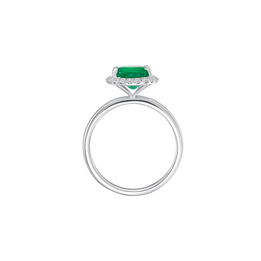 Emerald Oval &amp; Diamond Halo Ring in 14K White Gold (1/5 ct. tw.) – Image 2 of 3