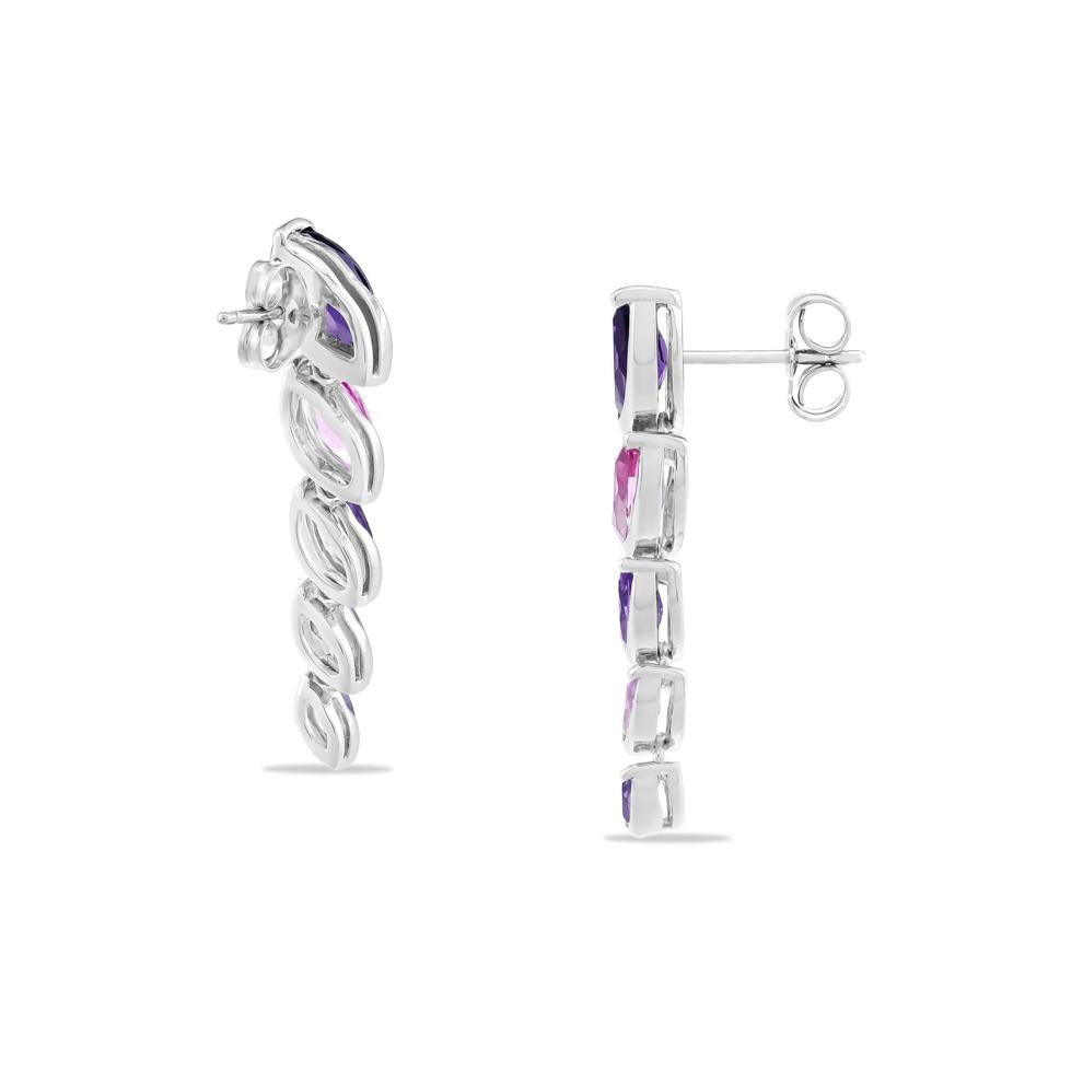 Amethyst &amp; Lab-Created Pink Sapphire Drop Earrings in Sterling Silver – Image 2 of 2