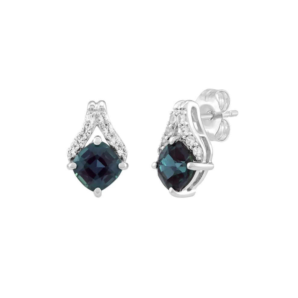 Lab-Created Alexandrite &amp; Lab-Created White Sapphire Stud Earrings in Sterling Silver – Image 1 of 1