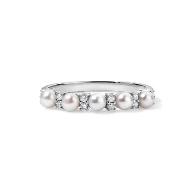 Freshwater Cultured Pearl & Diamond Band in Sterling Silver (1/8 ct. tw.)