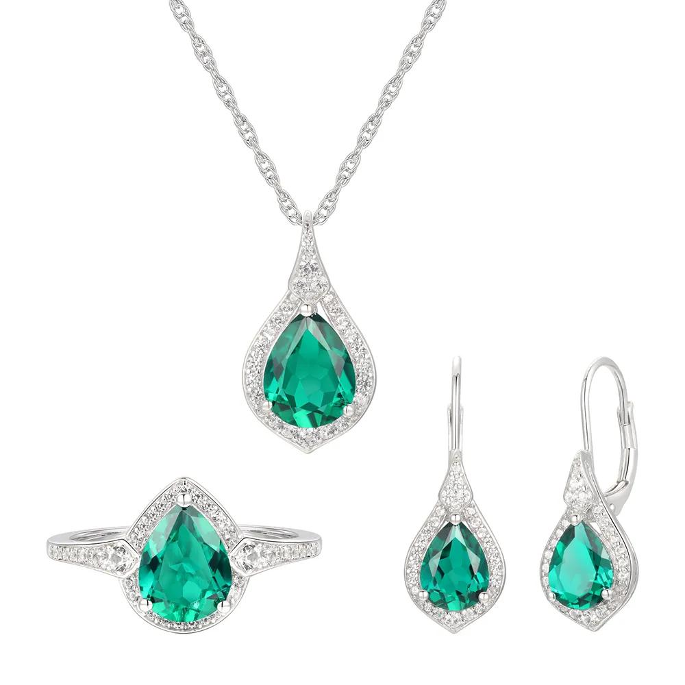 Boucles D'oreilles Goutte En émeraude Verte - Argent 925 - Fait Main - Poire Lab - Neuf Sans Emballage