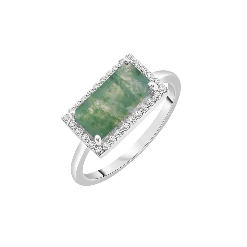 Moss Agate and White Sapphire Cocktail Ring in Sterling Silver – Image 5 of 5