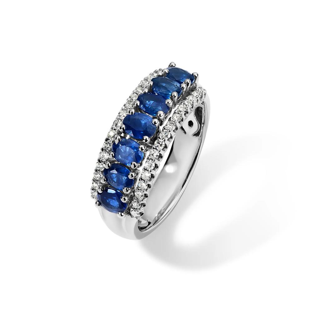 Blue Sapphire &amp; Diamond Multi-Row Band in 10K White Gold (1/4 ct. tw.) – Image 4 of 4