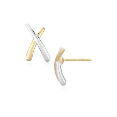 Small X Stud Earrings in 14K Yellow & White Gold