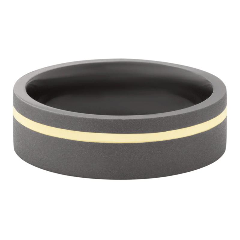  Men&rsquo;s 14K Yellow Gold Inlay Wedding Ring in Tantalum Noir, 7MM  – Image 1 of 3