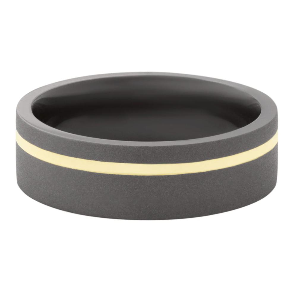  Men&rsquo;s 14K Yellow Gold Inlay Wedding Ring in Tantalum Noir, 7MM  – Image 1 of 3