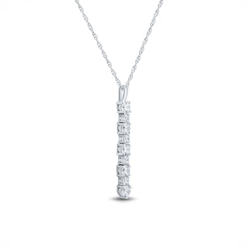 Lab Grown Diamond Round Vertical Bar Pendant in 10K White Gold (1 ct. tw.) – Image 2 of 3