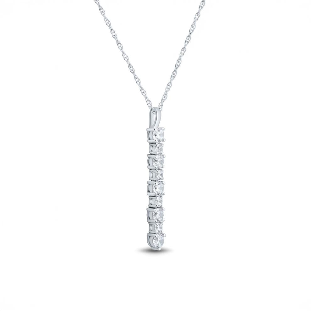Lab Grown Diamond Round Vertical Bar Pendant in 10K White Gold (1 ct. tw.) – Image 2 of 3