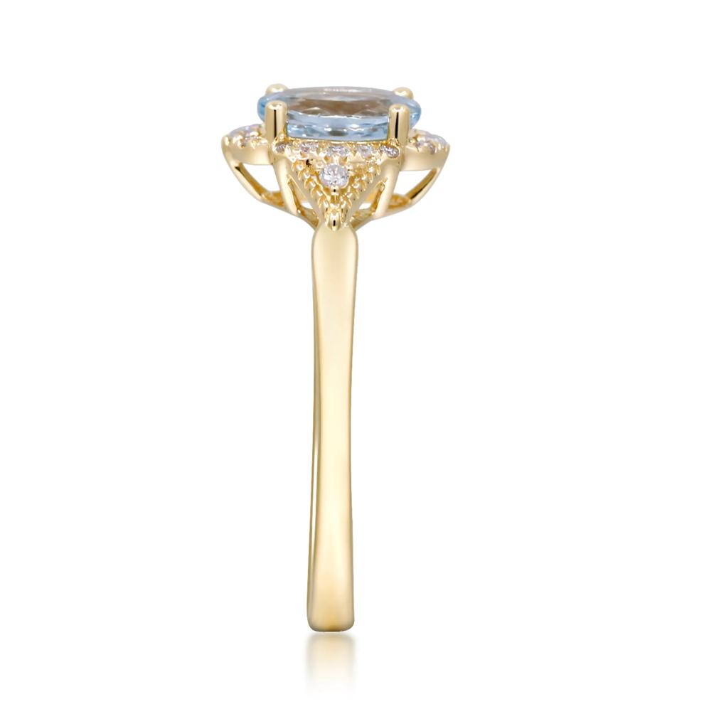 Aquamarine &amp; Diamond Halo Ring in 10K Yellow Gold (1/10 ct. tw.) – Image 3 of 5