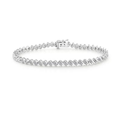 Diamond Two-Stone Link Bracelet in Sterling Silver, 7" (1 ct. tw.)