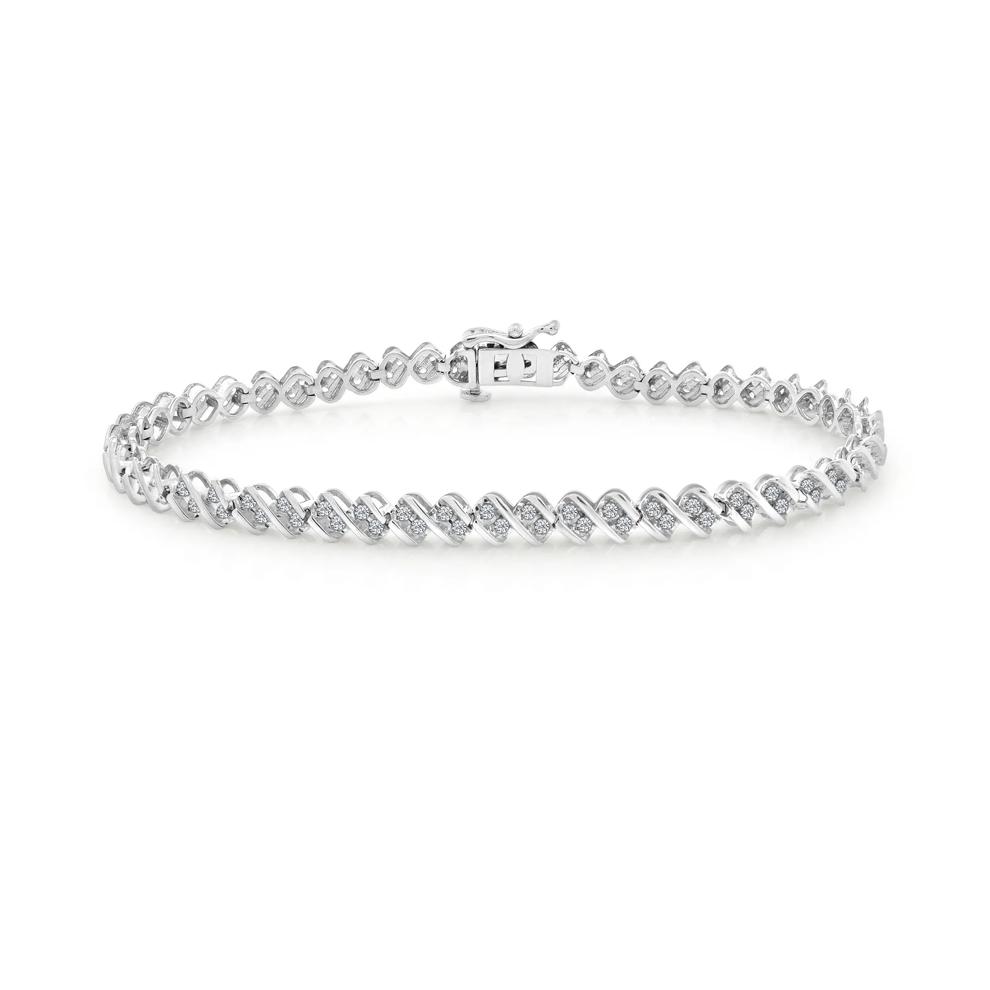 Diamond Two-Stone Link Bracelet in Sterling Silver, 7" (1 ct. tw.) – Image 1 of 2
