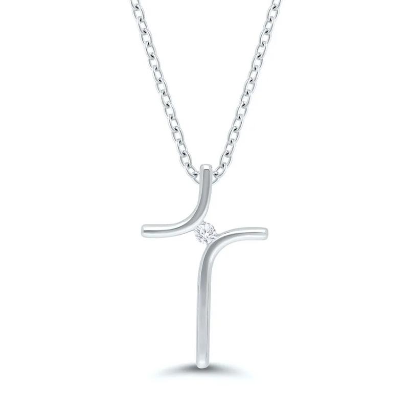 Diamond Cross Pendant in Sterling Silver – Image 1 of 3