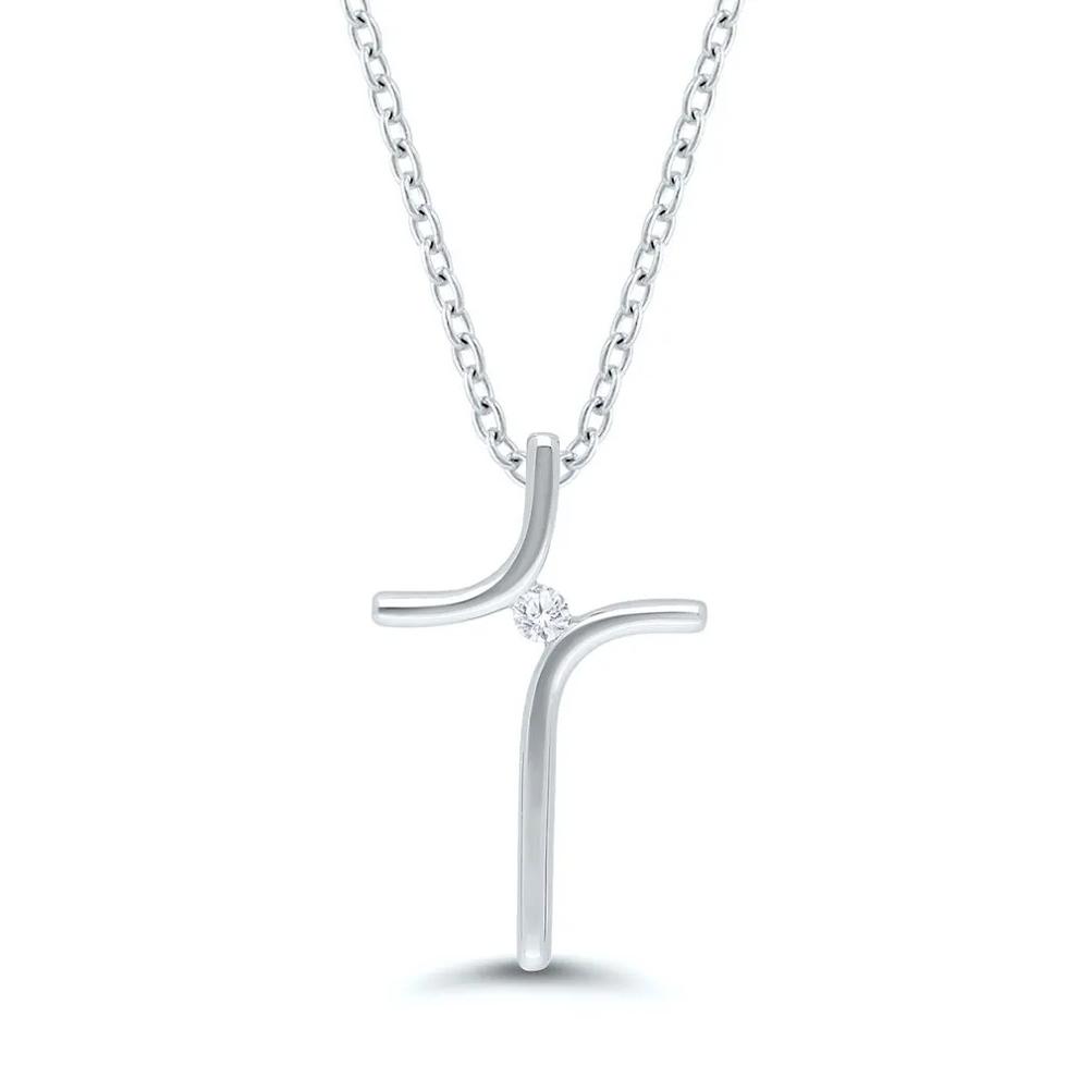 Diamond Cross Pendant in Sterling Silver – Image 1 of 3