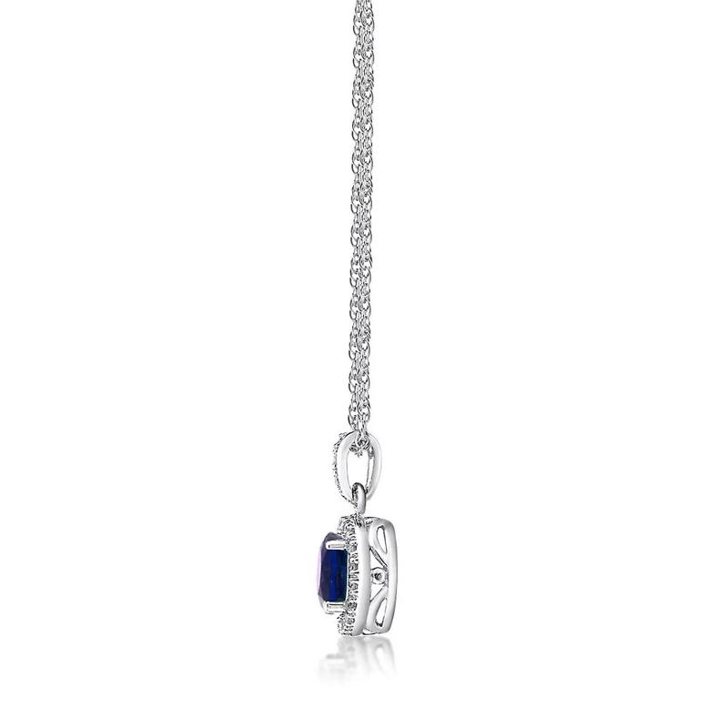 Lab Created Sapphire &amp; 1/10 ct. tw. Diamond Pendant in Sterling Silver – Image 2 of 3