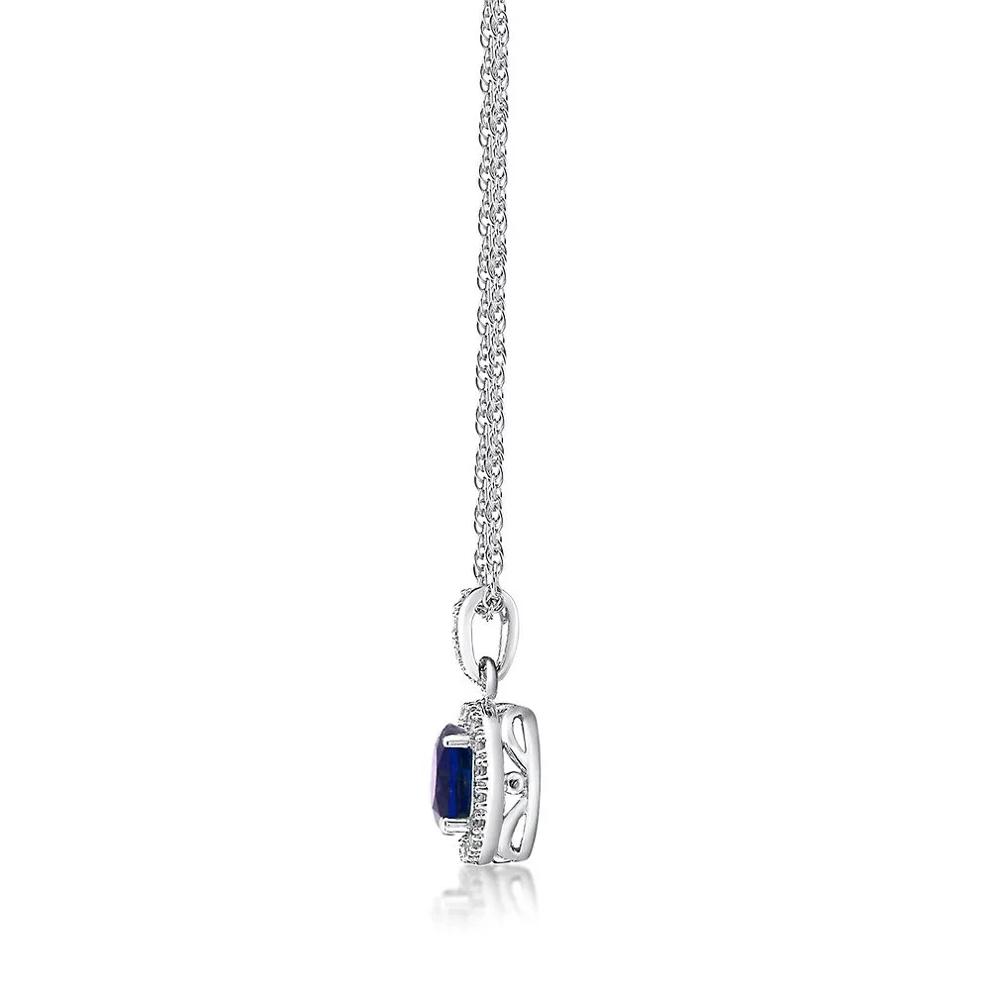 Lab Created Sapphire &amp; 1/10 ct. tw. Diamond Pendant in Sterling Silver – Image 2 of 3